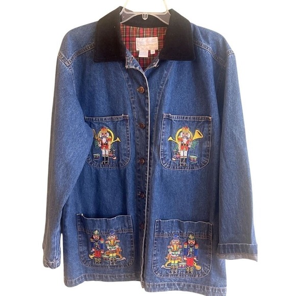 VTG Casey Coleman Nutcracker Christmas Embroidered Denim Jean Jacket Small Read‎ - Picture 1 of 6